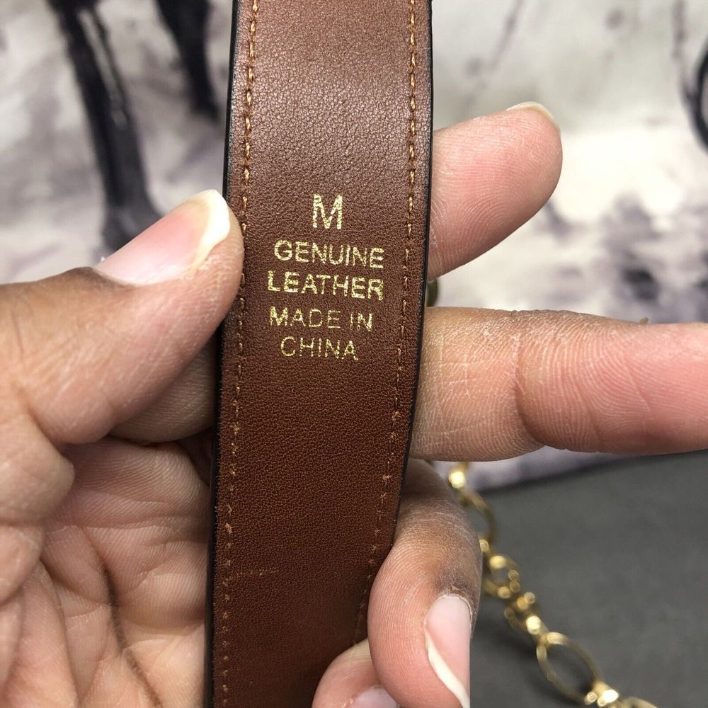 Express Womens Genuine Leather Chain Belt Medium Brown Animal Print Embossed - Picture 9 of 12